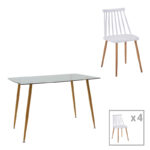 Трпезариска маса Chloe-Aurora I сет од 5 парчиња стакло 8мм антрацит - природна ногарка 120x70x75см