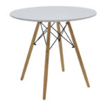 Julita-Gaston dining table set of 5 MDF and beech wood in white-natural shade D80x73cm - Image 5