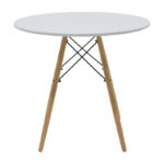 Julita-Gaston dining table set of 5 MDF and beech wood in white-natural shade D80x73cm - Image 6