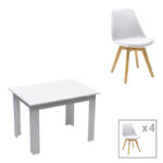 Dining table set of 5 pieces Manka-Gaston in white color 110x80x77cm