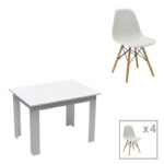 Dining table set of 5 pieces Manka-Julita in white color 110x80x77cm