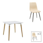 Трпезариска маса Натали-Нур сет од 3 парчиња МДФ бела-беж-природна ногарка 80x80x76 см