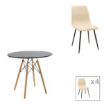 Julita-Noor dining table set of 5 pcs MDF black-beige-natural Φ80x73cm