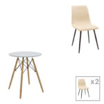 Комплет трпезариски маси Julita-Noor од 3 парчиња MDF бела-беж-природна Φ60x73 см