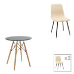 Комплет трпезариски маси Julita-Noor од 3 парчиња MDF црна-беж-природна Φ60x73 см