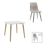 Трпезариска маса Натали-Нур сет од 3 парчиња МДФ бело-сиво-природни ногарки 80x80x76 см