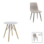 Трпезариска маса Julita-Noor сет од 3 парчиња MDF бело-сиво-природни ногарки D60x76cm