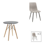 Трпезариска маса Julita-Noor сет од 3 парчиња MDF црно-сиво-природни ногарки Д60x76 см