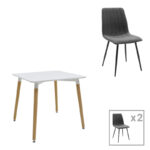 Dining table Natali-Noor set of 3 pcs MDF white-dark grey-natural legs 80x80x76cm