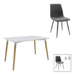 Dining table Natali-Noor set of 5 pcs MDF white-dark grey-natural legs 120x80x76cm
