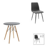 Трпезариска маса Julita-Noor сет од 3 парчиња MDF црна-темно сива-природни ногарки D60x73 см