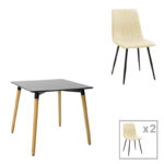 Трпезариска маса Натали-Нур сет од 3 парчиња МДФ црно-беж ткаенина 80x80x76 см