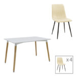 Трпезариска маса Натали-Нур сет од 5 парчиња МДФ бело-беж материјал 120x80x76 см