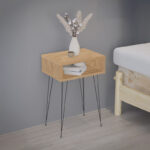 Naida bedside table in oak shade - black metal legs 40x30x59cm - Слика 2