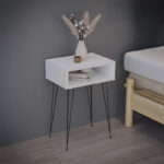 Naida bedside table in white shade - black metal legs 40x30x59cm - Слика 2