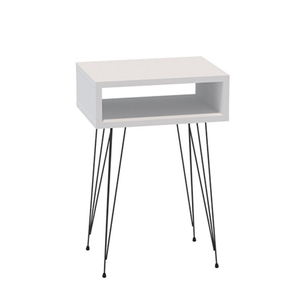 Naida bedside table in white shade - black metal legs 40x30x59cm
