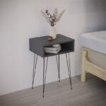 Naida bedside table in anthracite shade - black metal legs 40x30x59cm - Слика 2