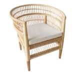 Armchair Necorian teak wood and pe rattan in natural color and white pillow 80x70x87cm
