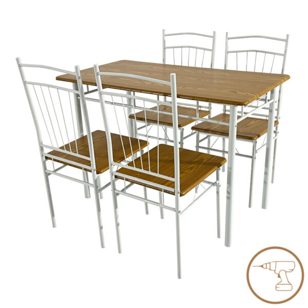 Dining table Reforia set of 5 pcs mdf in natural shade with white metal legs 110x60x74cm