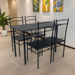 Dining table Roza II set of 5 pcs mdf in black shade with black metal legs 110x60x74cm - Слика 2