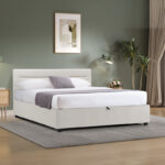Molito velvet bed in ecru shade with storage space 150x200cm - Image 2