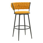 Alkia I bar stool fabric in yellow color - black metal leg 50x56x95cm