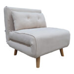 Armchair-bed Josuane beige velvet and wooden leg in natural shade 78x80x81cm
