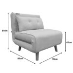Armchair-bed Josuane beige velvet and wooden leg in natural shade 78x80x81cm - Image 5
