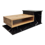 Coffee table Nuvele in black marble-sonoma shade 90x50x35cm - Слика 2