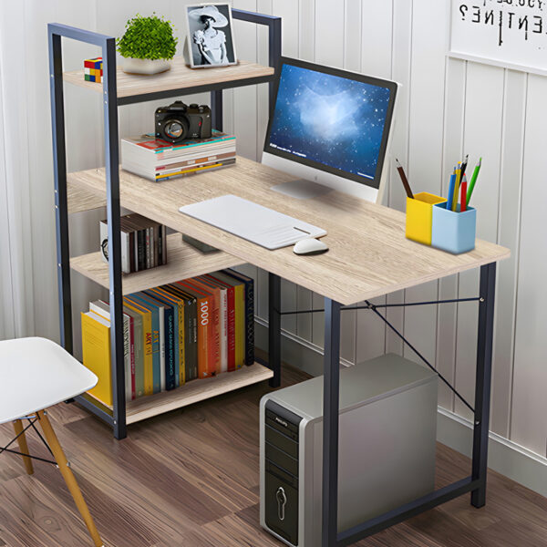 Study desk Bencour with bookcase mdf in natural color with black metal 90x40x110cm
