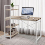 Study desk Bencour with bookcase mdf in oak color with white metal 90x40x73cm - Image 2