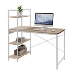 Study desk Bencour with bookcase mdf in oak color with white metal 90x40x73cm