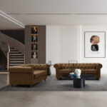 Chesterfield type 2-seater sofa antique brown pu 160x84x67cm - Слика 2