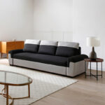 Gaby three-seater sofa bed fabric with storage space in black-gray shade 260x88x88cm - Image 2