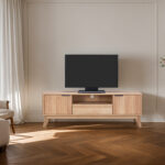 Hamea mdf TV cabinet in natural shade 145x39.5x49cm - Image 2
