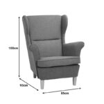 Armchair - bergère Malei cream fabric-wooden legs 85x93x100cm - Слика 5