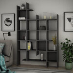 Bookcase Manco in dark grey color 122x25.5x188cm - Image 2
