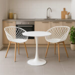 Elijah-Ezra dining table set of 3 pp-pu in white color with natural legs Φ60x74cm - Image 2