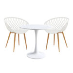 Elijah-Ezra dining table set of 3 pp-pu in white color with natural legs Φ60x74cm