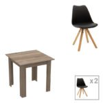 Dining table set of 3 pieces Manka I-Caron in sonoma truffle-black color 80x80x77cm