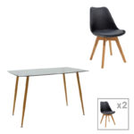 Dining table set of 3 pieces Manka Ι -Gaston  in sonoma truffle-black color 80x80x77cm