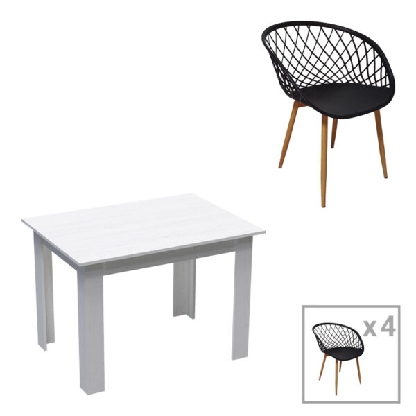 Dining table Manka-Parker set of 5 pieces in white 110x80x77cm