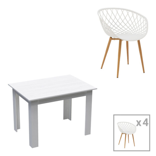 Dining table set of 5 pieces Manka-Ezra in white color 110x80x77cm