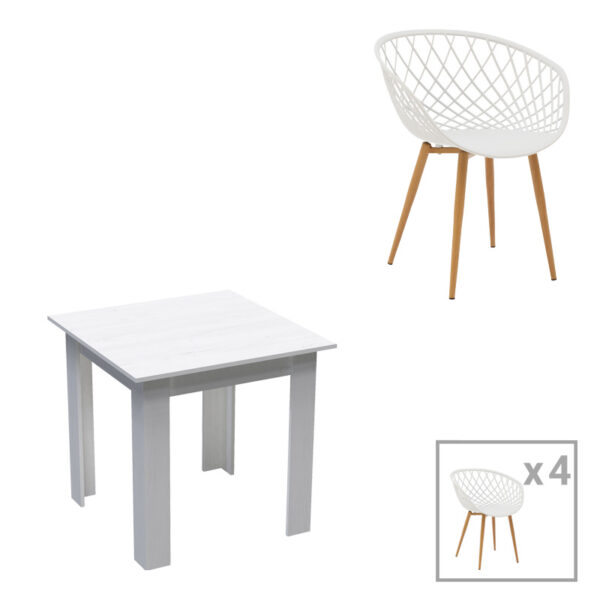 Dining table set of 3 pieces Manka-Ezra in white color 80x80x77cm