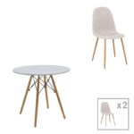 Трпезариска маса Bella-Julita од МДФ бела-природни ногарки Φ80x73 см