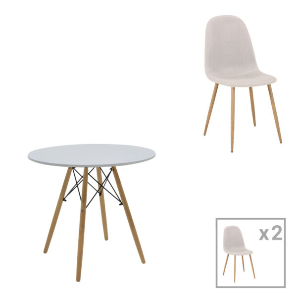 Трпезариска маса Bella-Julita од МДФ бела-природни ногарки Φ80x73 см