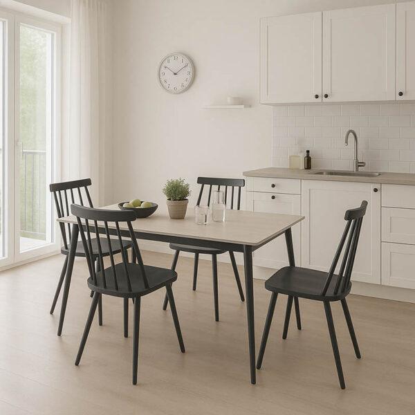 Aurora I-Gustas dining table set of 5 pieces white marble-black 120x80x76cm