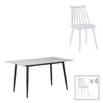 Aurora I-Gustas dining table set of 5 pieces white marble-white 120x80x76cm