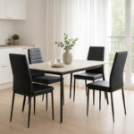 Dining table Parker-Gustas set of 5 pieces black marble-black-anthracite 140x80x75cm