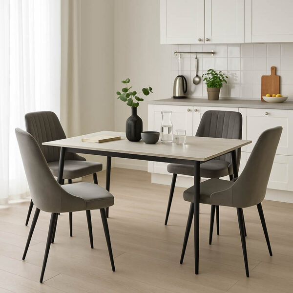 Azori-Gustas dining table set of 5 sintered stone-black-anthracite 120x60x75cm